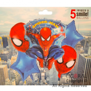 SET DE GLOBOS METALIZADO SPIDERMAN 5 UNIDADES X 1